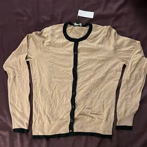 NWT Ann Taylor Small Cardigan tan with black trim